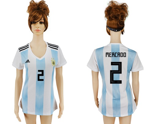 Women's Argentina #2 Mercado Home Soccer Country Jersey - Click Image to Close